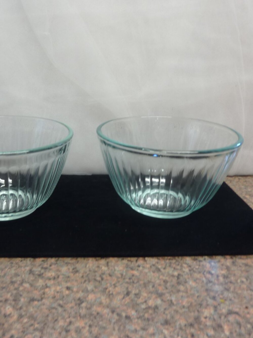 2 Pyrex Glass 7401-S Sculptured Clear Bowls Ribbed Panels Nesting 3 cups-50ml.